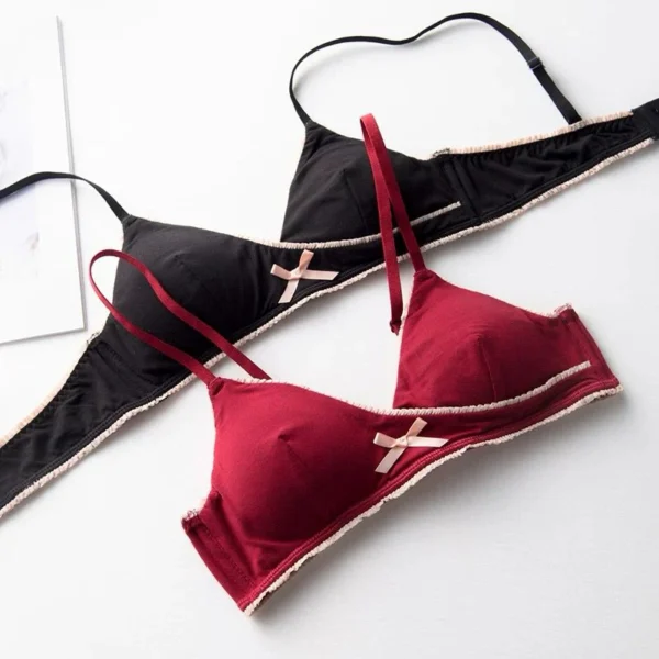 Red Stylish Low Cut Cotton Bra with Light Removeable Pads - Image 2
