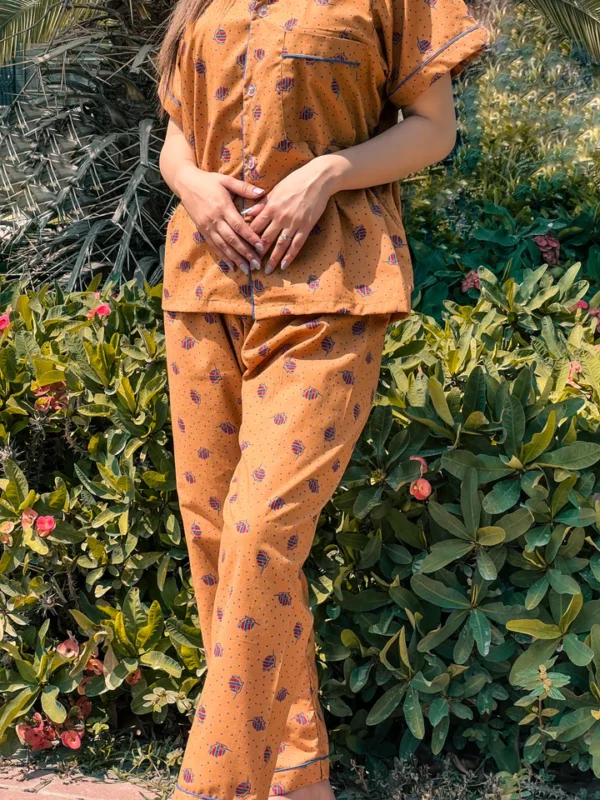 Premium Pima Cotton Button-Down Printed Shirt & PJ Set - Buttermilk - Image 2