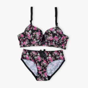 Black Floral Padded Set