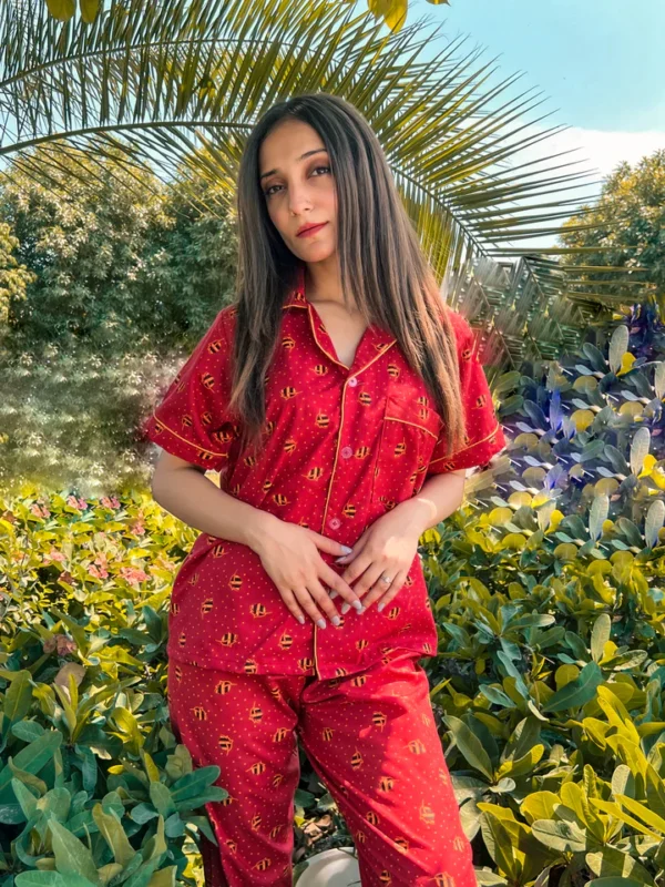 Premium Pima Cotton Button-Down Printed Shirt & PJ Set - Buttermilk - Image 3