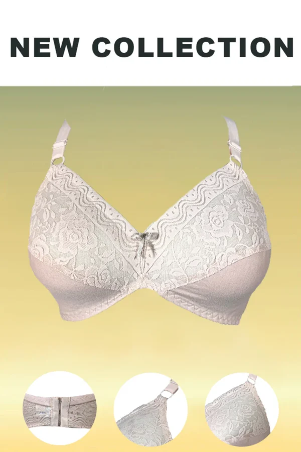 Beige Luxury Non Padded Knitted Cotton Bra with Soft Mesh - Image 2
